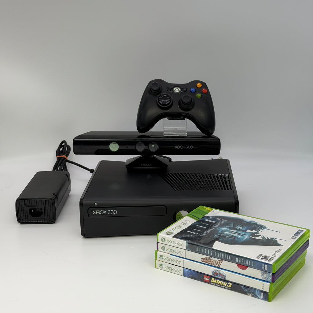 Microsoft Xbox 360 S (1439) 2010 Black 4GB + Kinect Sensor + 4 Games