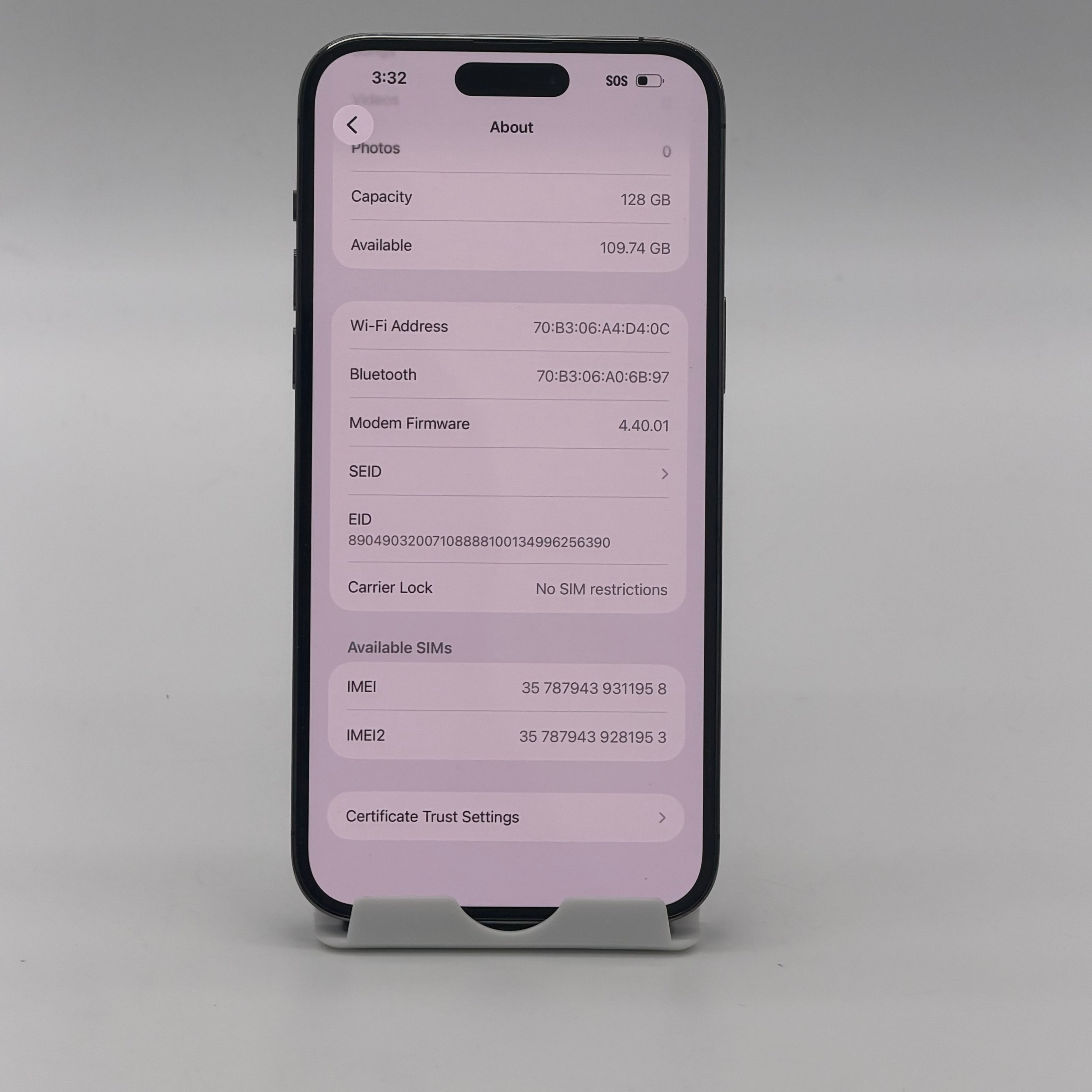 Apple iPhone 14 Pro Max 128GB Deep Purple Unlocked 83% BH