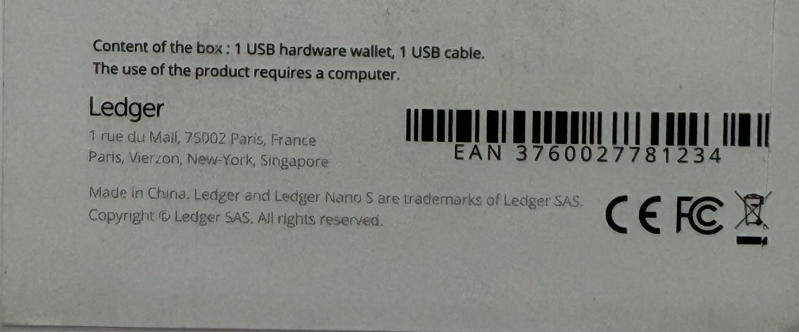 Ledger Nano S Cryptocurrency Hardware Wallet New Open Box