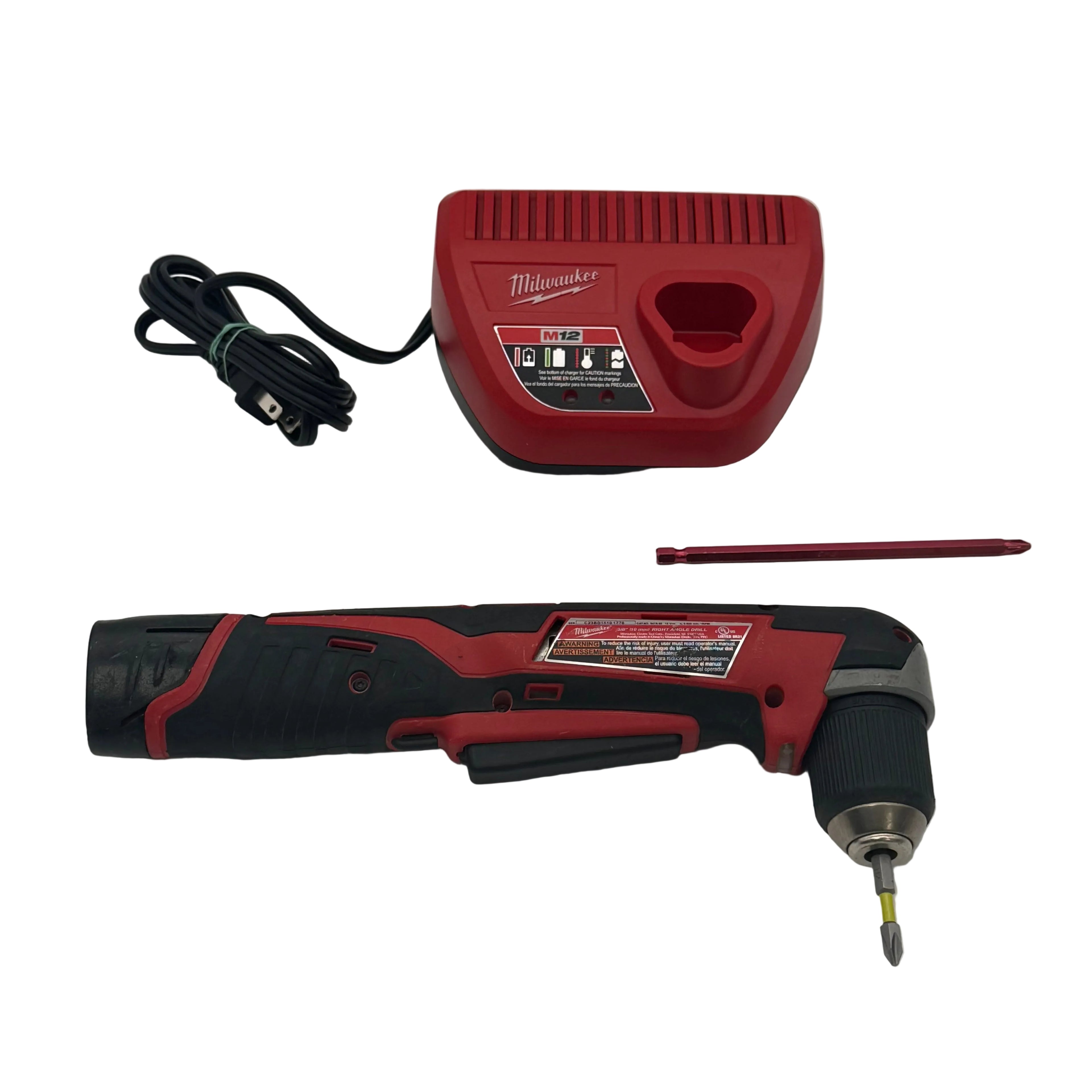 Milwaukee 2415-20 M12 12V 3/8-Inch Cordless Right Angle Drill with M12 Charger and Drill Bit  TESTED
