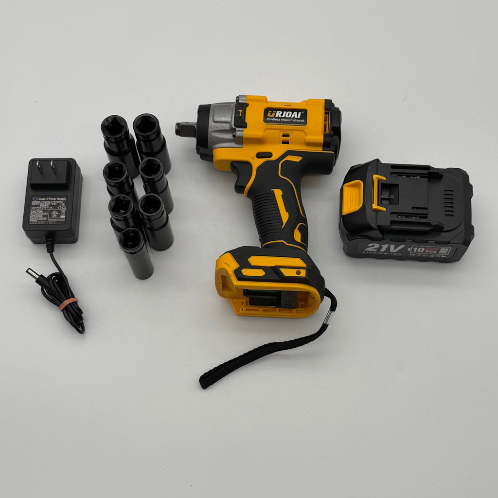 Urjoai 21V Brushless Cordless Impact Wrench, 1 Battery, Charger, Case
