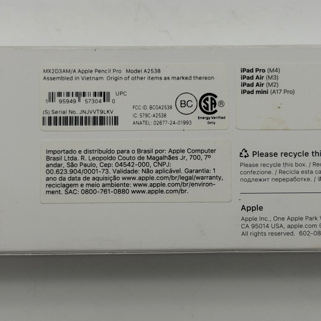 Apple Pencil Pro White MX2D3AM/A- Model A2538, Good Condition, with Original Box