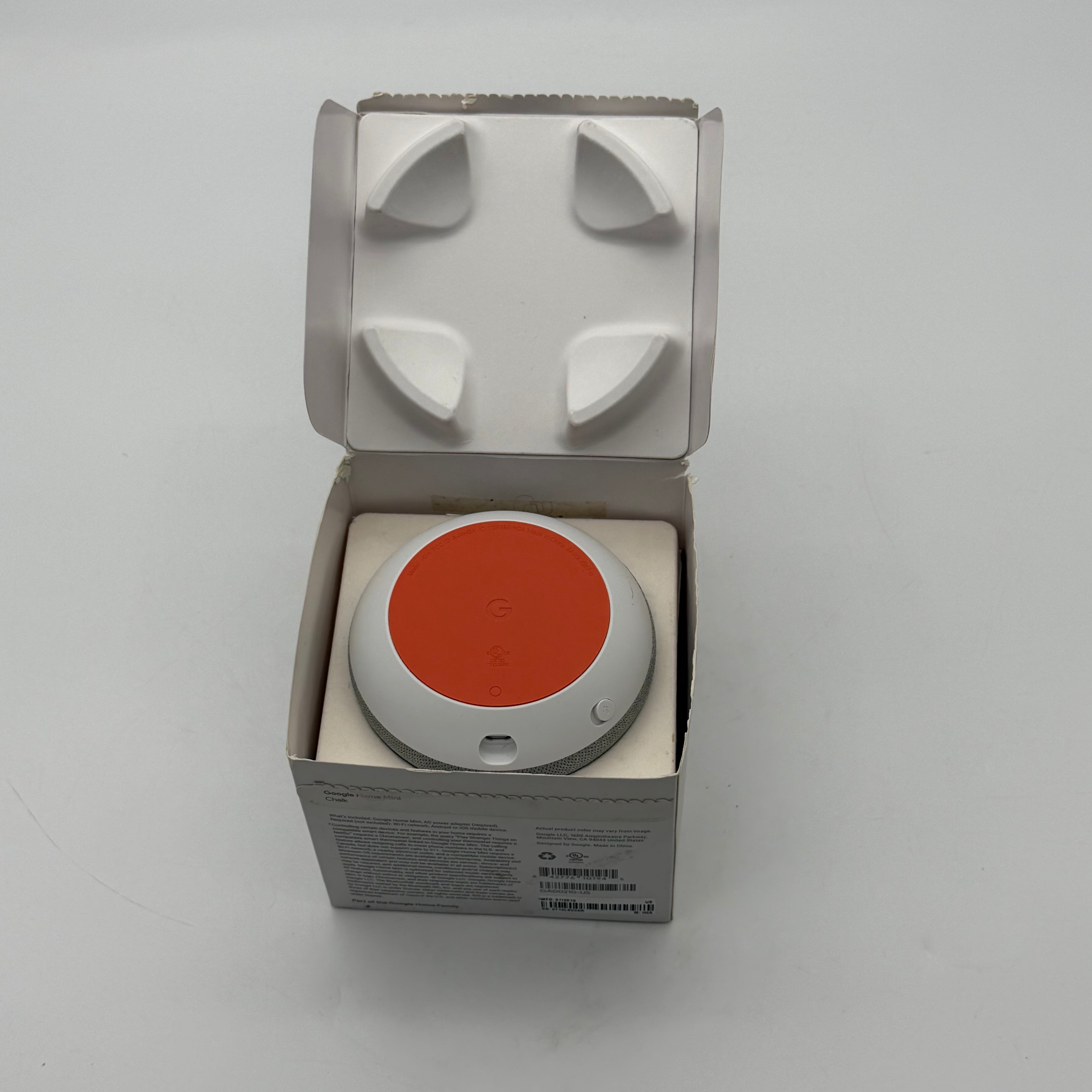 Google Home Mini Smart Speaker Google Assistant Chalk HOA Box AC Adapter Tested