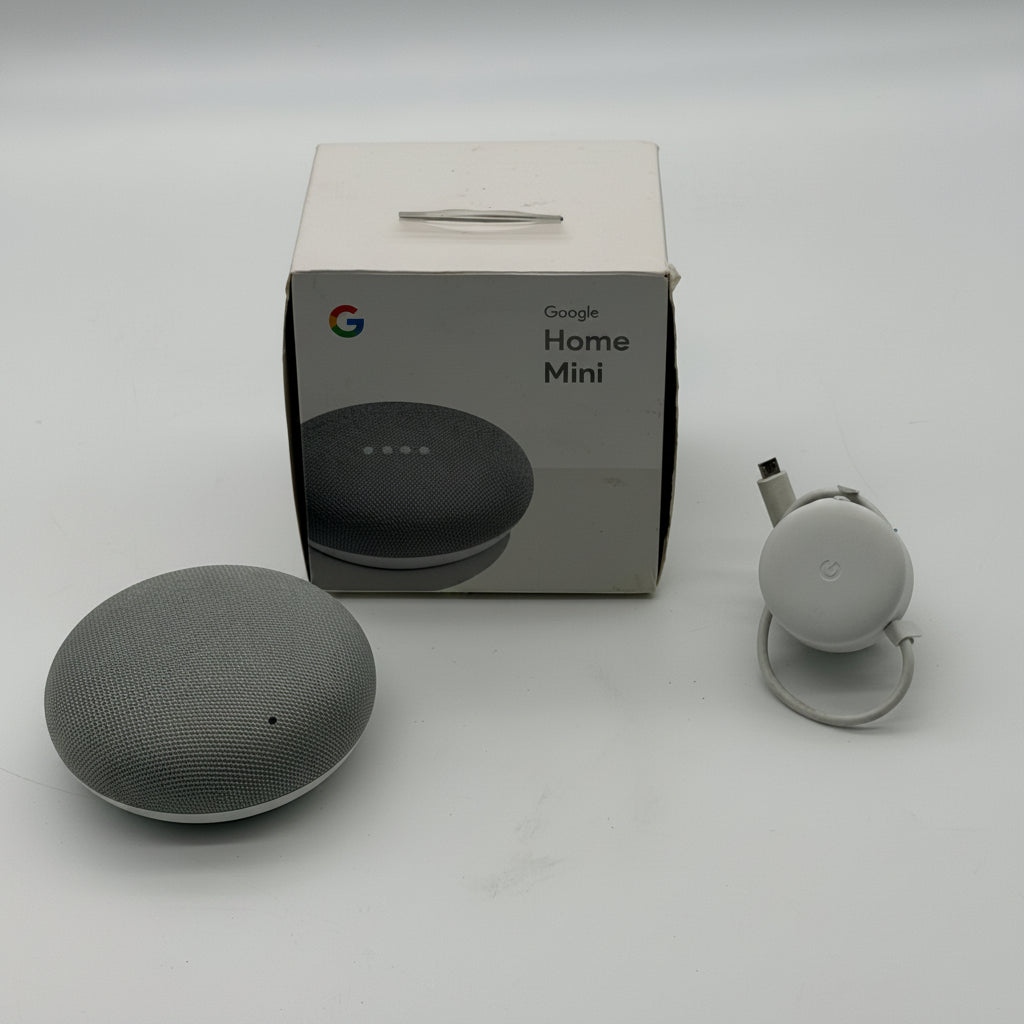 Google Home Mini Smart Speaker Google Assistant Chalk HOA Box AC Adapter Tested