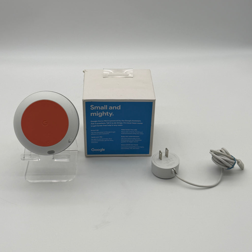 Google Home Mini Smart Speaker Google Assistant Chalk HOA Box AC Adapter Tested